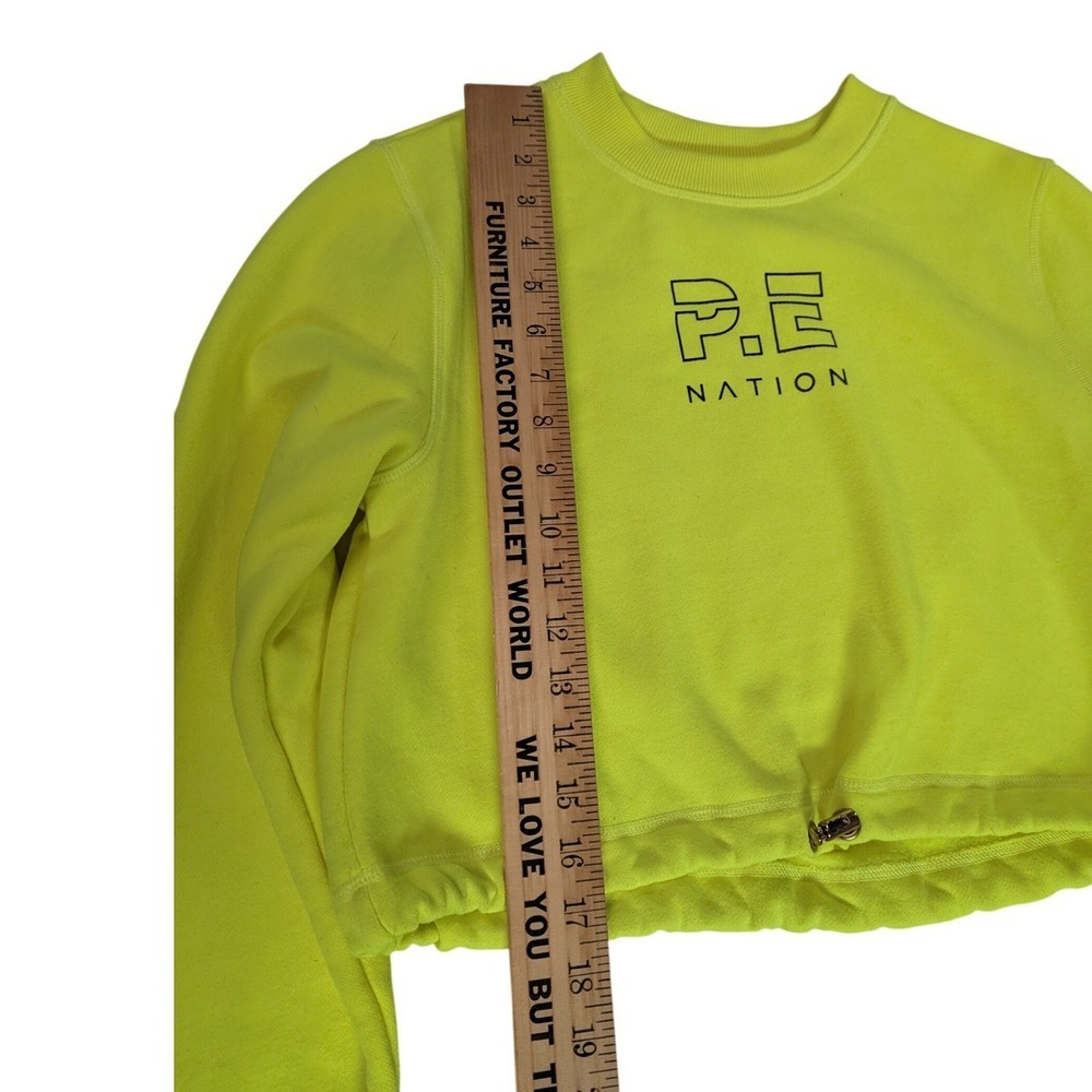 KITH x P.E NATION Cropped Sweatshirt Neon Lime Yellow Logo XS Athleisure Kithmas - Picture 3 of 13